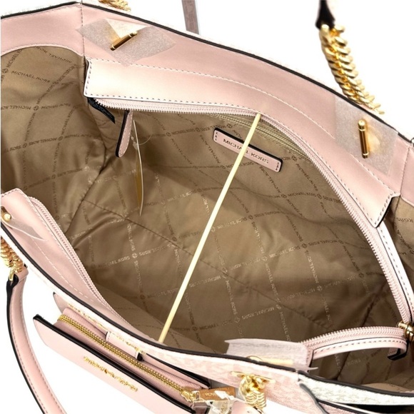 Michael Kors Large JST Chain Shoulder Bag & Bifold Zip Chain Wallet Powder - Picture 8 of 13